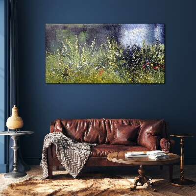 Glasbild Blumenwiese im Licht