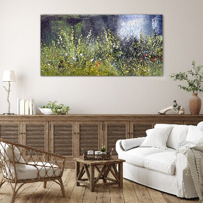Glasbild Blumenwiese im Licht