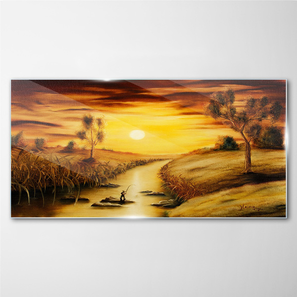 Glasbild Goldene Stunde auf dem Fluss