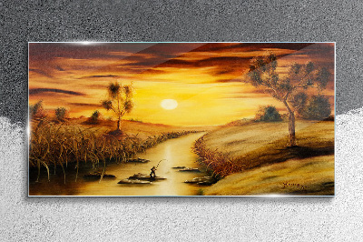 Glasbild Landschaftsbäume Gelber Fluss