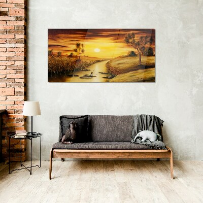 Glasbild Goldene Stunde auf dem Fluss