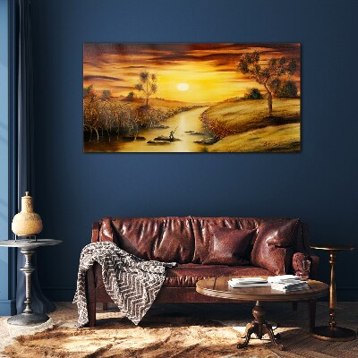 Glasbild Goldene Stunde auf dem Fluss