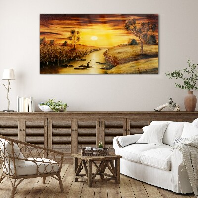 Glasbild Goldene Stunde auf dem Fluss