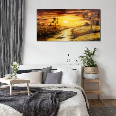 Glasbild Goldene Stunde auf dem Fluss