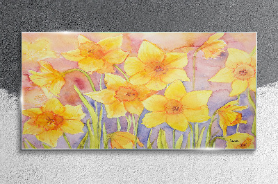 Glasbild Blumen gelbe Zeichnung