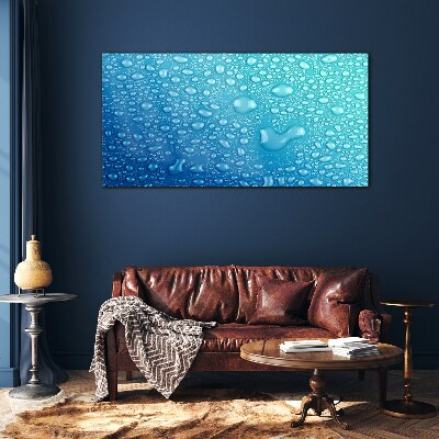 Glasbild Wassertropfen auf blauem Hintergrund