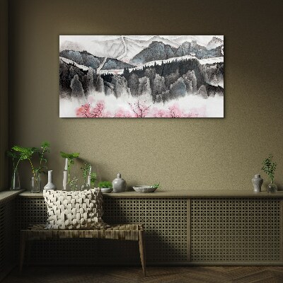Foto glasbild Eine friedliche Berglandschaft mit Blumen
