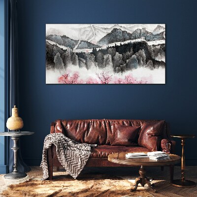 Foto glasbild Eine friedliche Berglandschaft mit Blumen