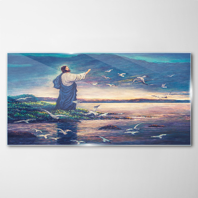 Glasbild Jesus am Ufer mit Vögeln