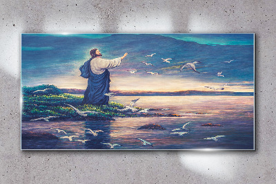 Glasbild Jesus am Ufer mit Vögeln