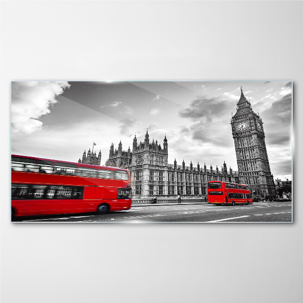 Glasbild Roter Bus in London