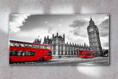 Glasbild Rote Busse des London Eye