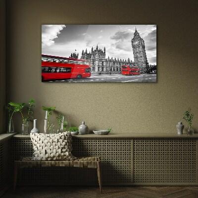 Glasbild Roter Bus in London