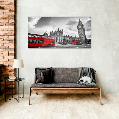 Glasbild Roter Bus in London