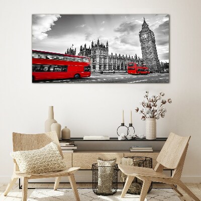 Glasbild Roter Bus in London