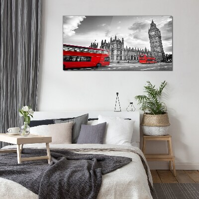 Glasbild Roter Bus in London
