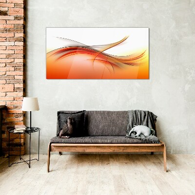 Glasbild Dynamische Wellen in Orangetönen