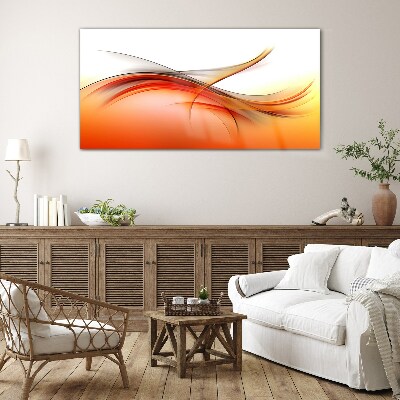 Glasbild Dynamische Wellen in Orangetönen