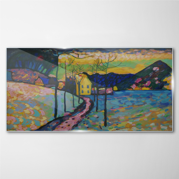 Bild auf glas drucken Bunte Landschaft mit einem Haus