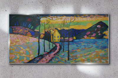 Bild auf glas drucken Bunte Landschaft mit einem Haus