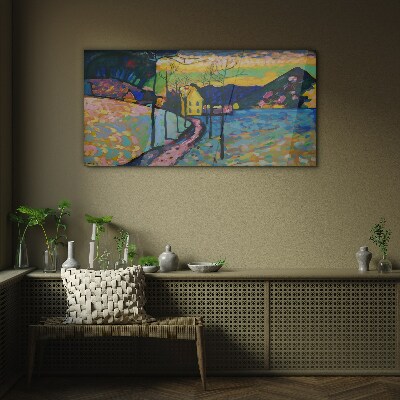 Bild auf glas drucken Bunte Landschaft mit einem Haus