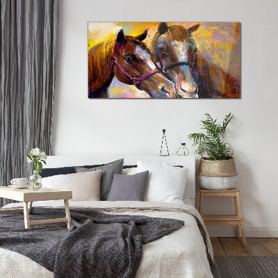 Glasbild Nahaufnahme von zwei Pferden