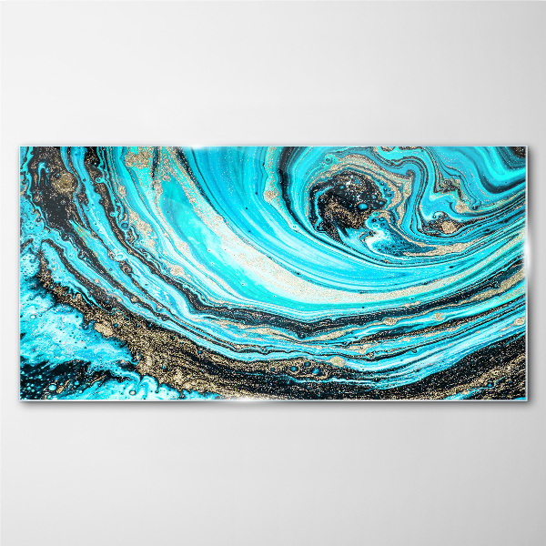 Glasbild Ozeanwirbel in Blau und Gold