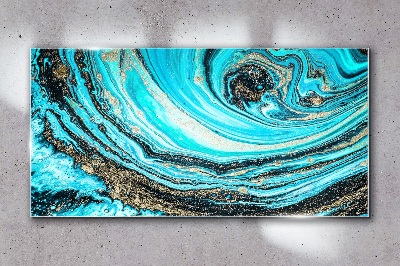 Glasbild Ozeanwirbel in Blau und Gold