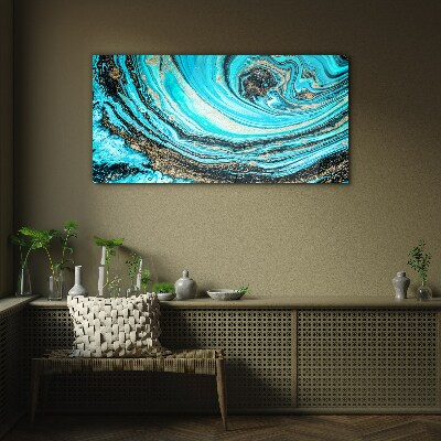 Glasbild Ozeanwirbel in Blau und Gold