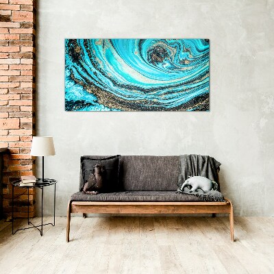 Glasbild Ozeanwirbel in Blau und Gold