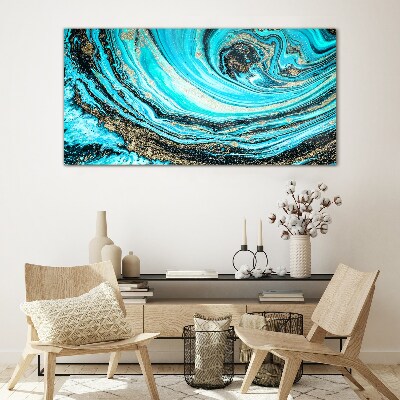 Glasbild Ozeanwirbel in Blau und Gold