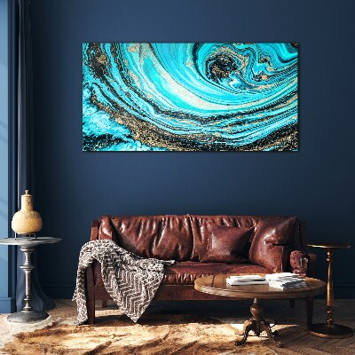 Glasbild Ozeanwirbel in Blau und Gold