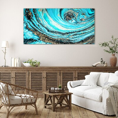 Glasbild Ozeanwirbel in Blau und Gold