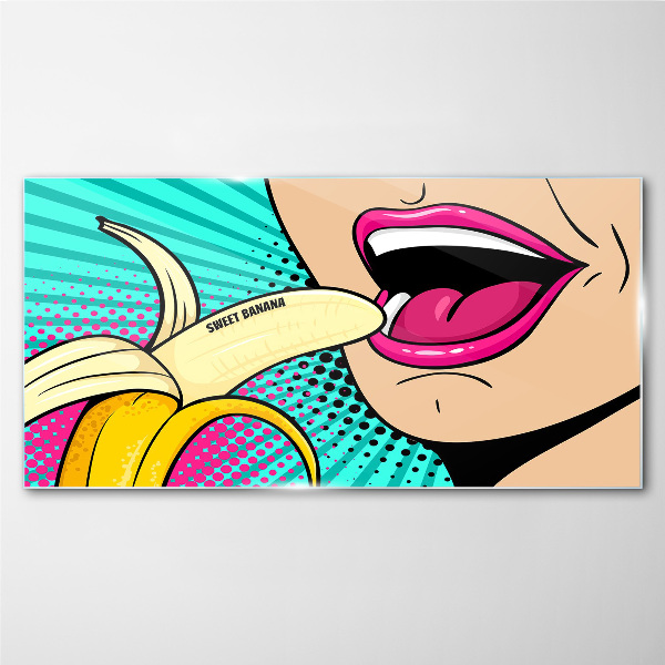 Glasbild Süße Banane im Pop-Art-Stil