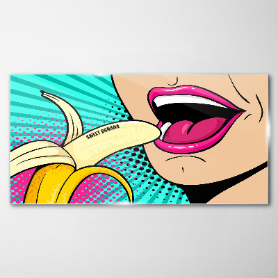 Glasbild Süße Banane im Pop-Art-Stil