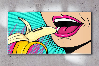 Glasbild Süße Banane im Pop-Art-Stil