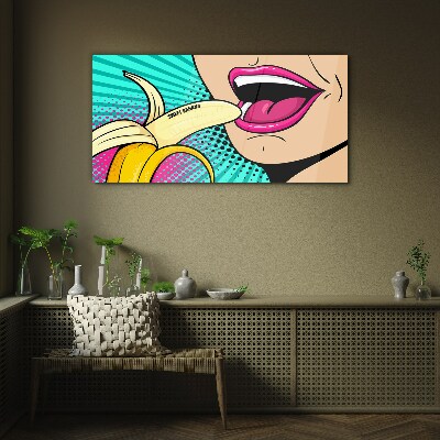 Glasbild Süße Banane im Pop-Art-Stil