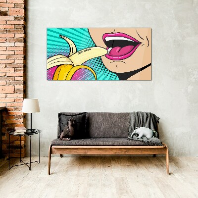 Glasbild Süße Banane im Pop-Art-Stil