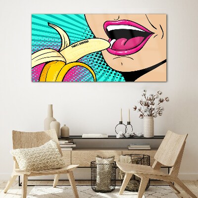 Glasbild Süße Banane im Pop-Art-Stil