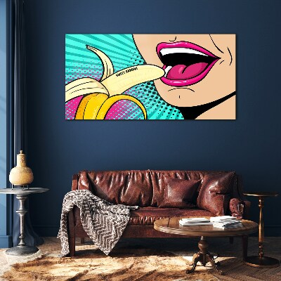 Glasbild Süße Banane im Pop-Art-Stil