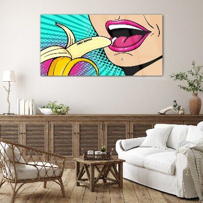 Glasbild Süße Banane im Pop-Art-Stil