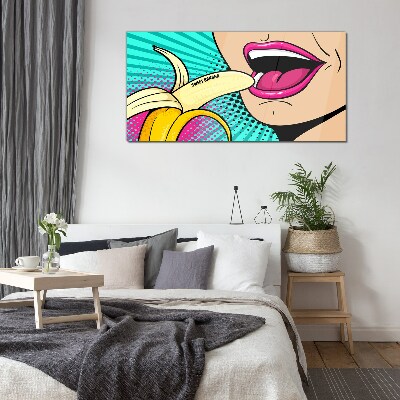 Glasbild Süße Banane im Pop-Art-Stil