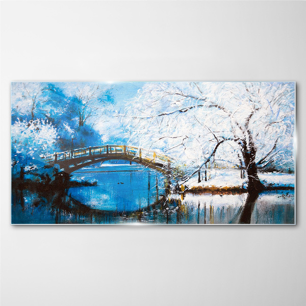 Foto auf glas Winterbrücke in blauer Landschaft