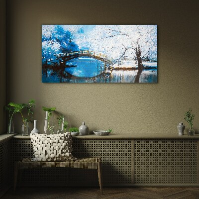 Foto auf glas Winterbrücke in blauer Landschaft