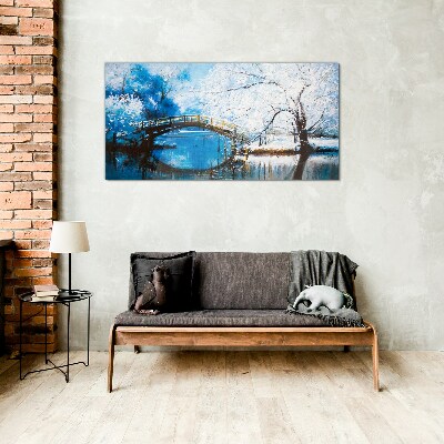 Foto auf glas Winterbrücke in blauer Landschaft