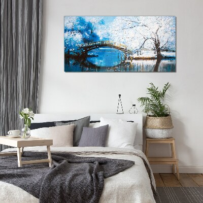 Foto auf glas Winterbrücke in blauer Landschaft