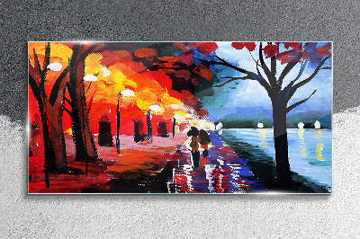 Foto auf glas Ein romantischer Spaziergang in einem farbenfrohen Park