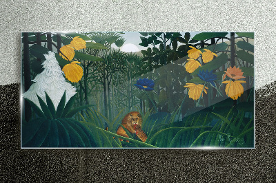Glasbild Naturblumen Löwe