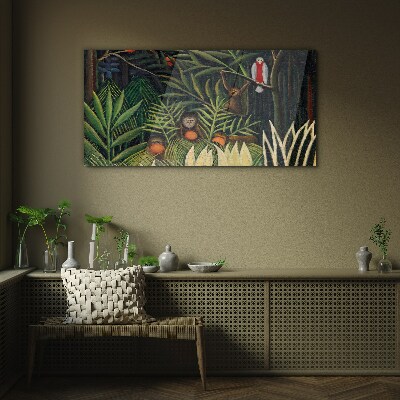 Glasbild Tropischer Dschungel mit Affen