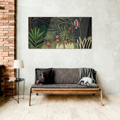 Glasbild Tropischer Dschungel mit Affen